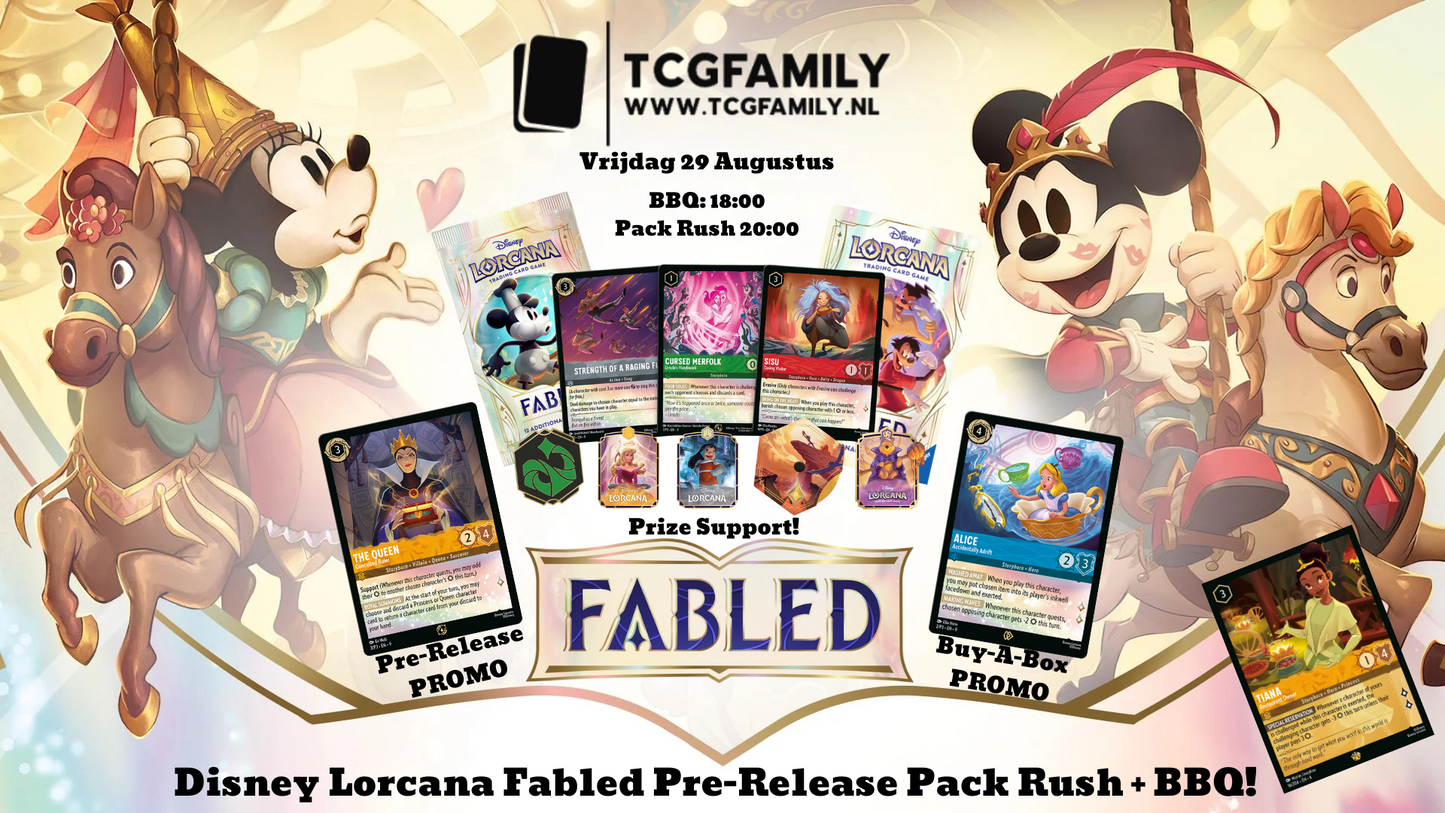 Disney Lorcana - Fabled Prerelease Pack Rush + BBQ 29 Augustus 2025 18:00PM